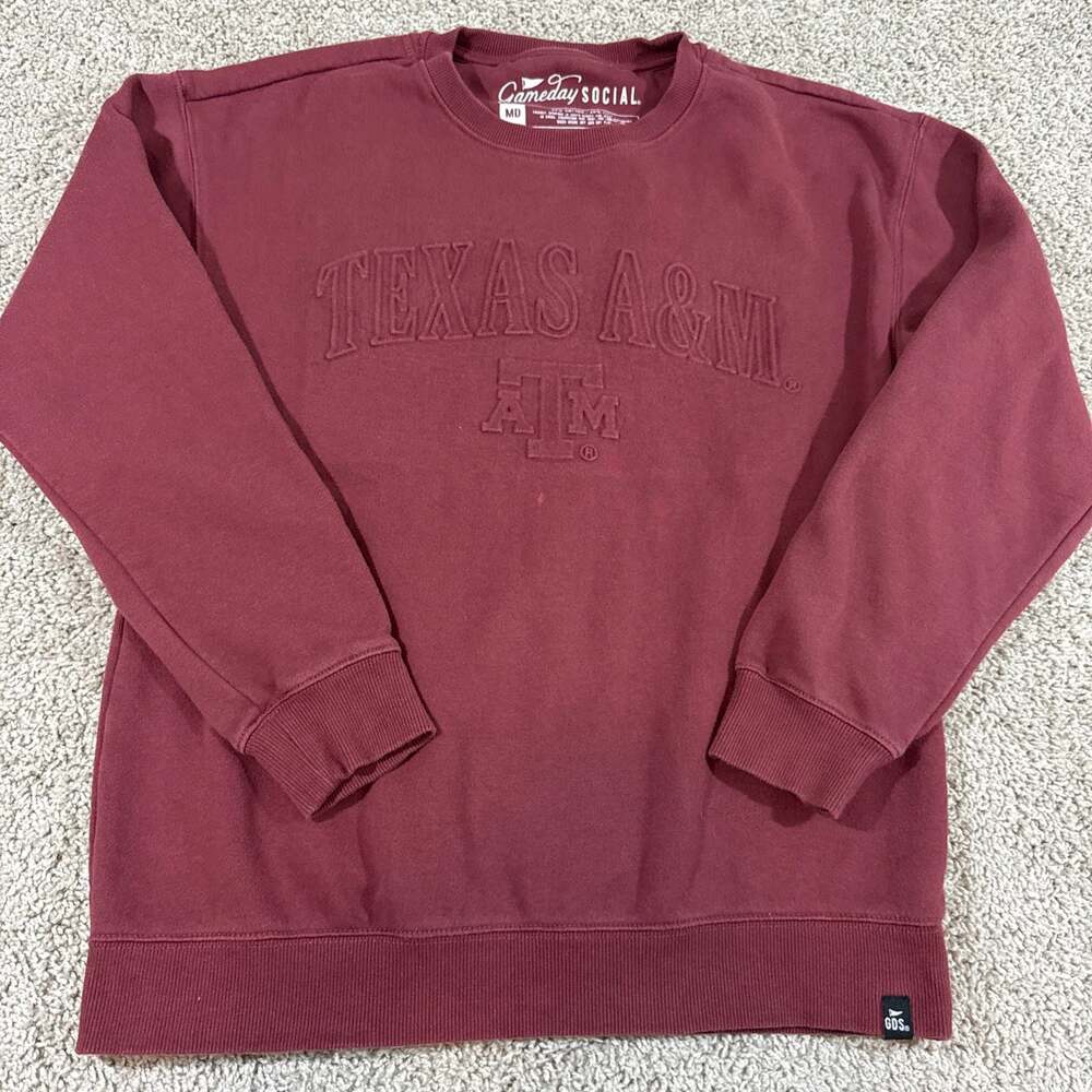 Texas‎ A&M Crewneck Sweatshirt Mens Medium Embroidered Tonal Gameday Social EUC